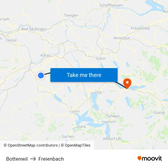 Bottenwil to Freienbach map