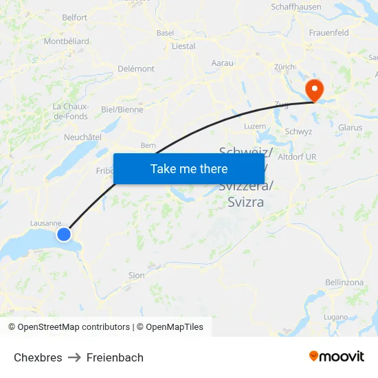 Chexbres to Freienbach map