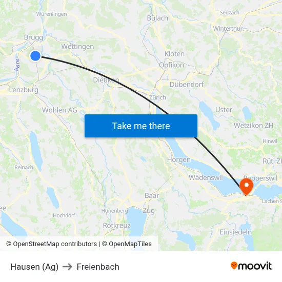 Hausen (Ag) to Freienbach map