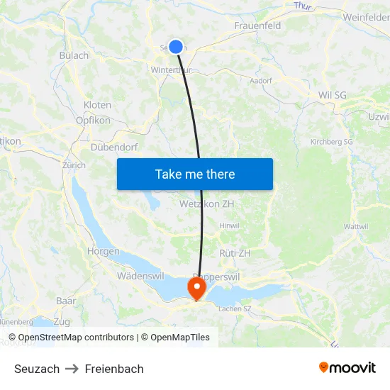 Seuzach to Freienbach map