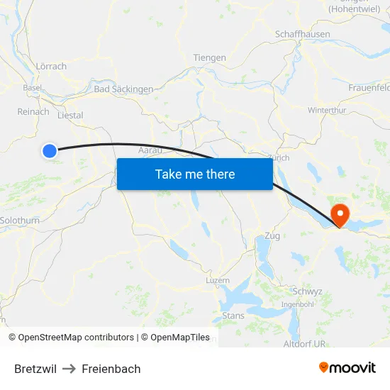 Bretzwil to Freienbach map