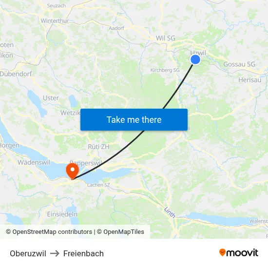 Oberuzwil to Freienbach map