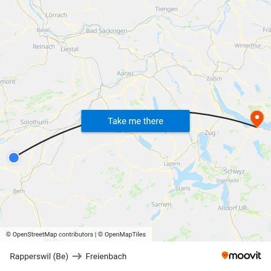 Rapperswil (Be) to Freienbach map