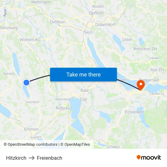 Hitzkirch to Freienbach map