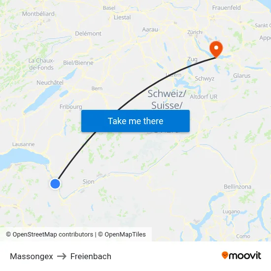 Massongex to Freienbach map