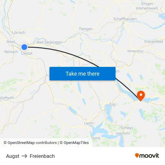 Augst to Freienbach map