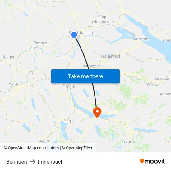Beringen to Freienbach map