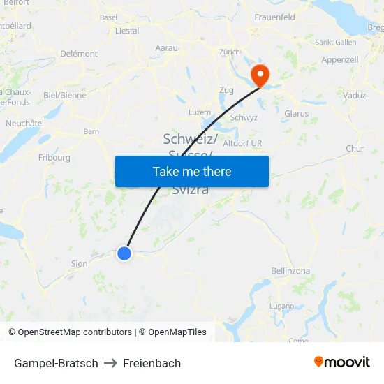 Gampel-Bratsch to Freienbach map
