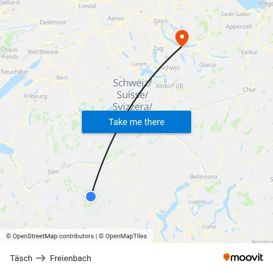 Täsch to Freienbach map