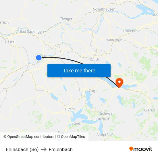 Erlinsbach (So) to Freienbach map