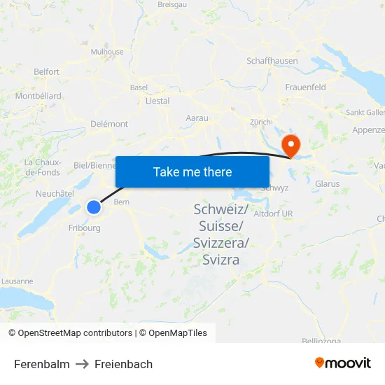 Ferenbalm to Freienbach map
