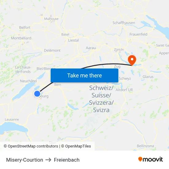 Misery-Courtion to Freienbach map