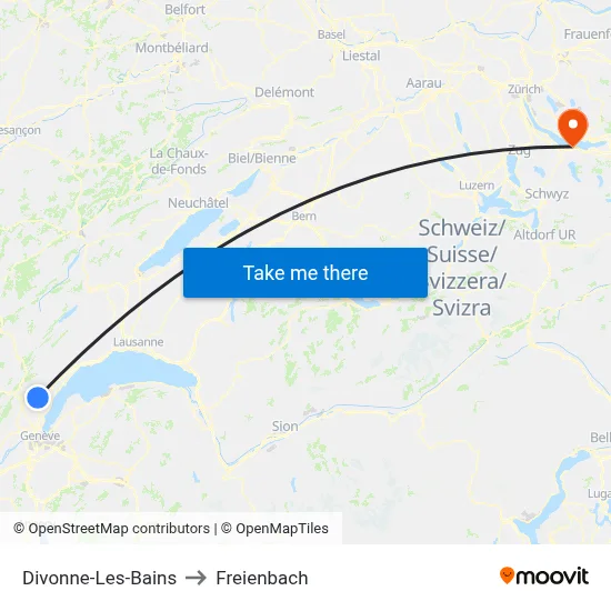 Divonne-Les-Bains to Freienbach map