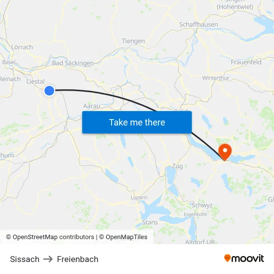 Sissach to Freienbach map