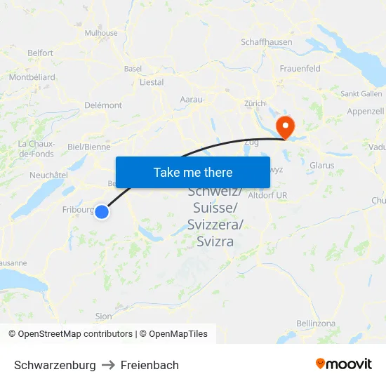 Schwarzenburg to Freienbach map