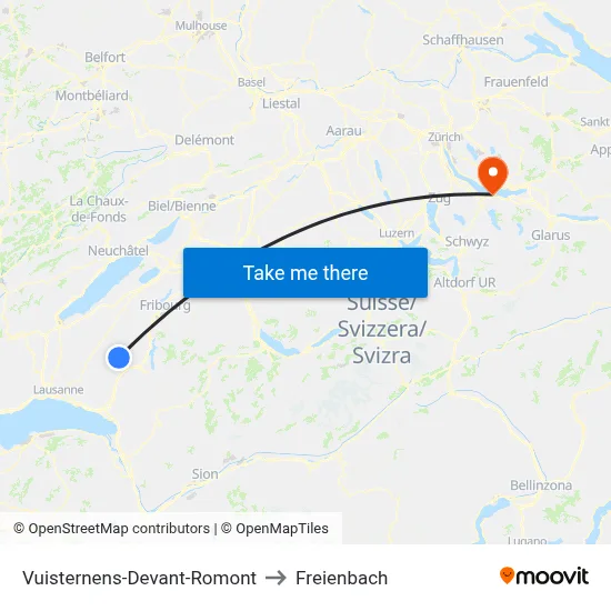 Vuisternens-Devant-Romont to Freienbach map