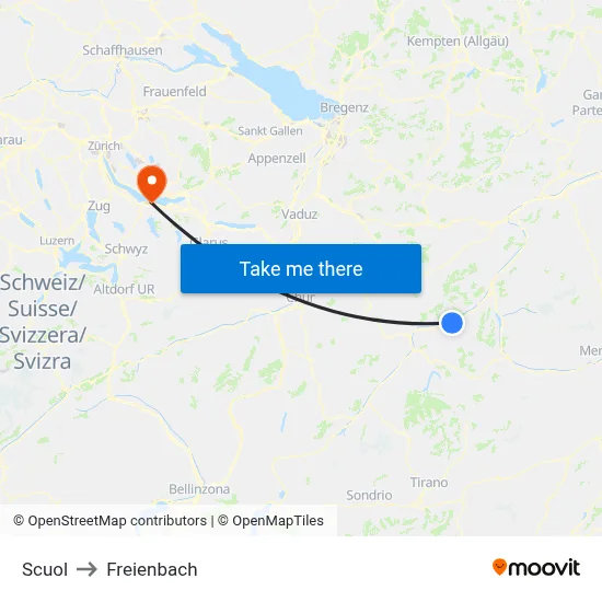 Scuol to Freienbach map