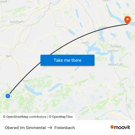 Oberwil Im Simmental to Freienbach map