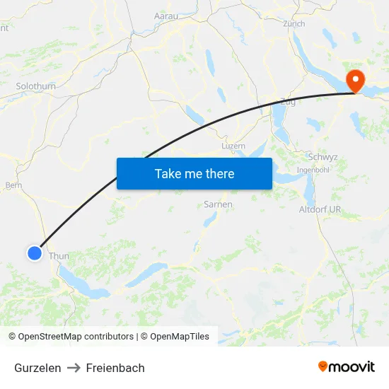 Gurzelen to Freienbach map