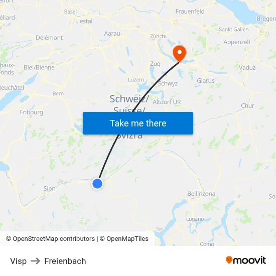 Visp to Freienbach map