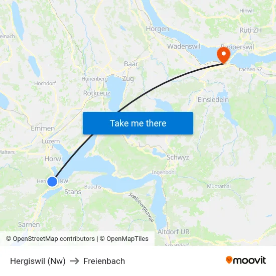 Hergiswil (Nw) to Freienbach map