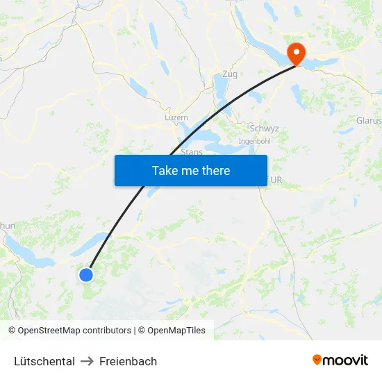 Lütschental to Freienbach map