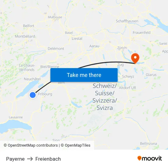 Payerne to Freienbach map