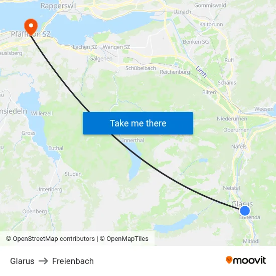 Glarus to Freienbach map