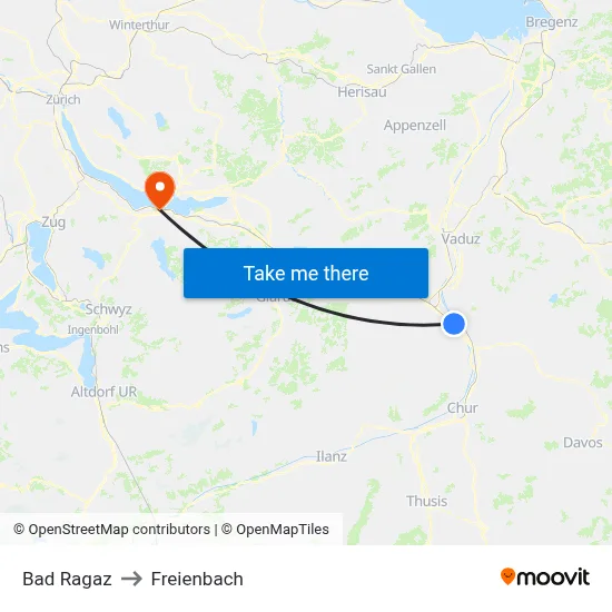 Bad Ragaz to Freienbach map