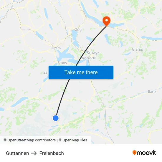 Guttannen to Freienbach map