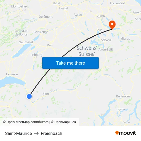 Saint-Maurice to Freienbach map