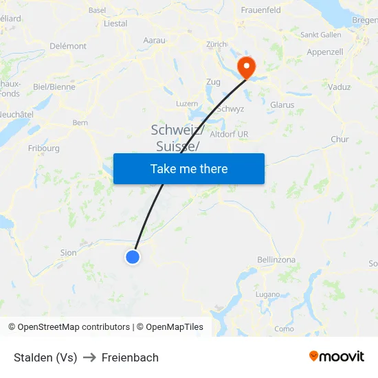 Stalden (Vs) to Freienbach map