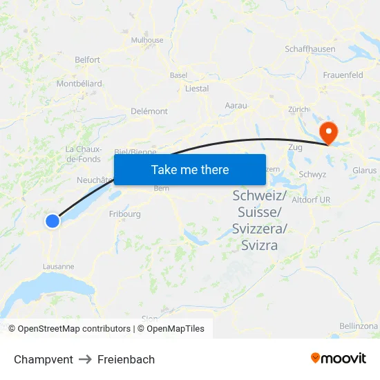 Champvent to Freienbach map