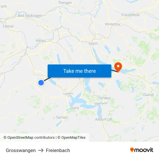 Grosswangen to Freienbach map