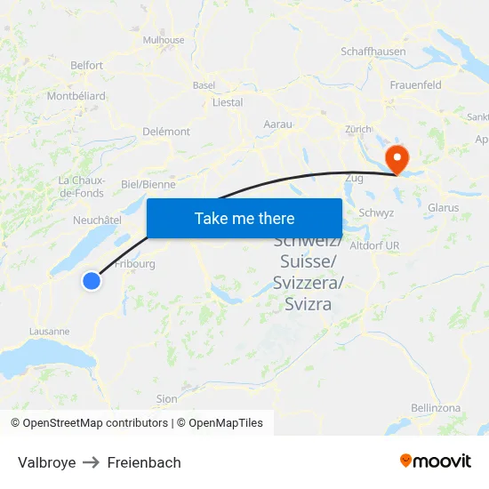 Valbroye to Freienbach map