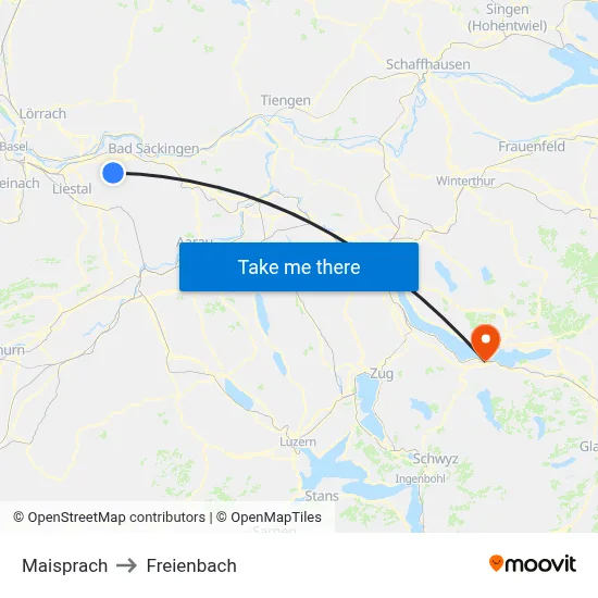 Maisprach to Freienbach map
