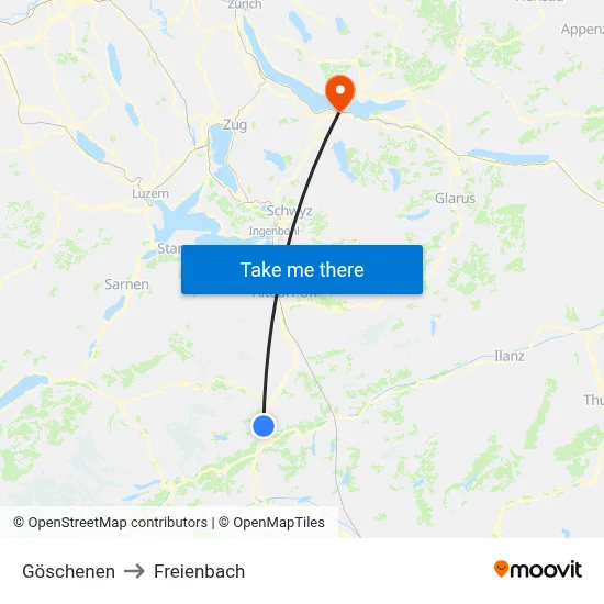 Göschenen to Freienbach map