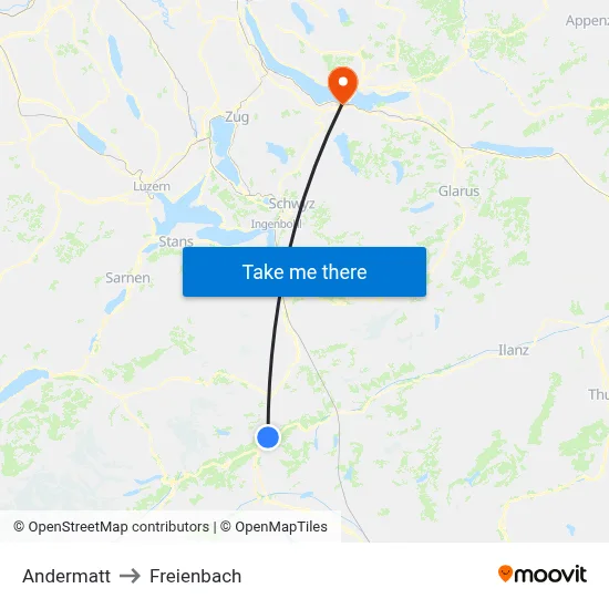 Andermatt to Freienbach map