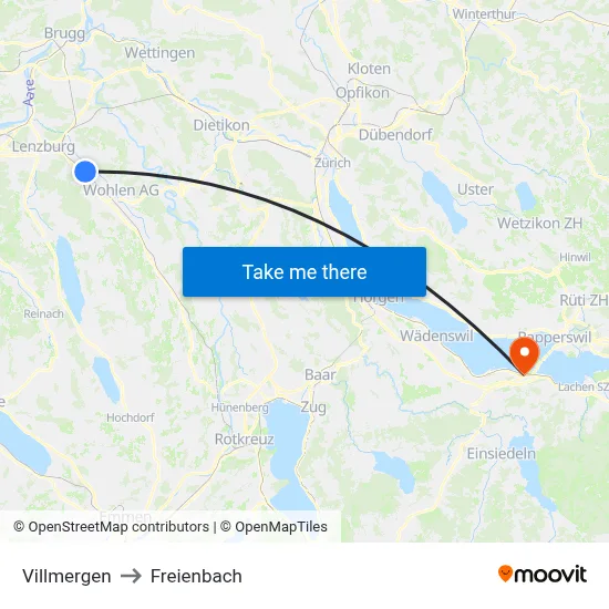 Villmergen to Freienbach map