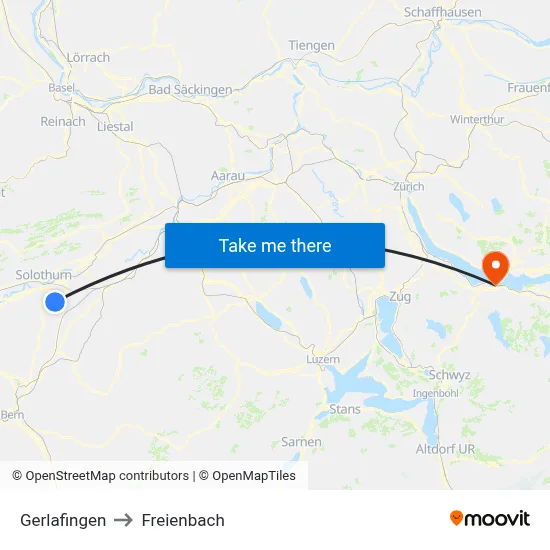 Gerlafingen to Freienbach map