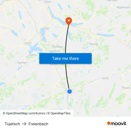 Tujetsch to Freienbach map