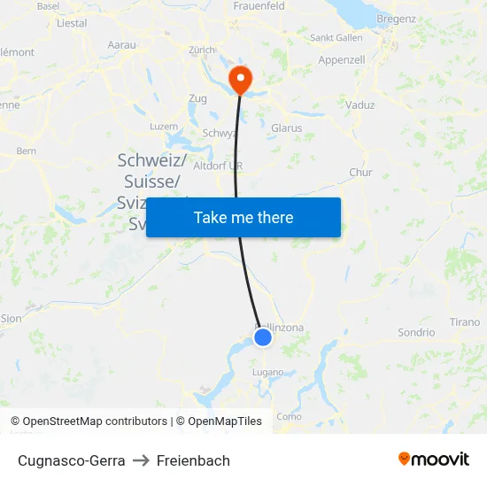 Cugnasco-Gerra to Freienbach map