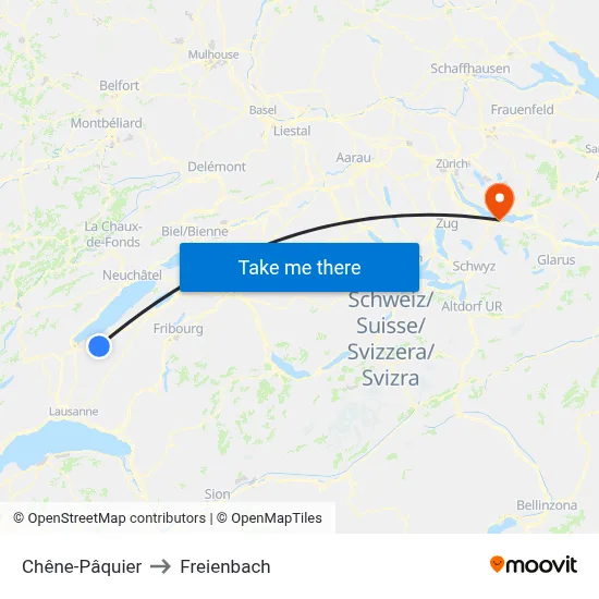 Chêne-Pâquier to Freienbach map