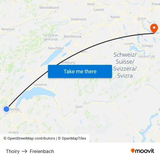 Thoiry to Freienbach map