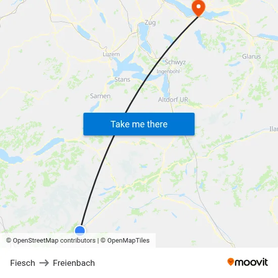 Fiesch to Freienbach map