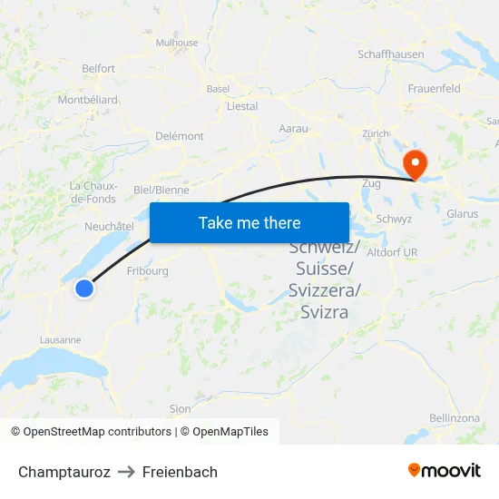 Champtauroz to Freienbach map