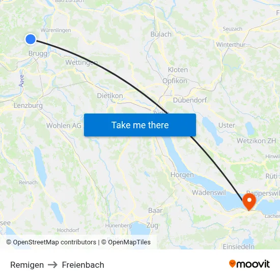 Remigen to Freienbach map