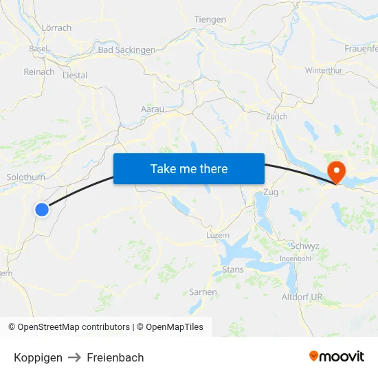 Koppigen to Freienbach map