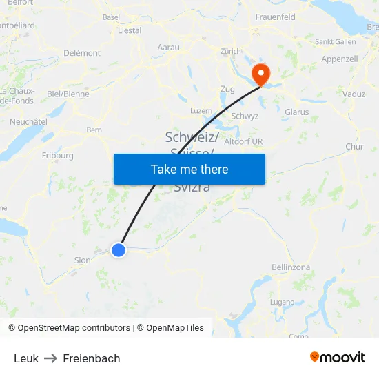 Leuk to Freienbach map