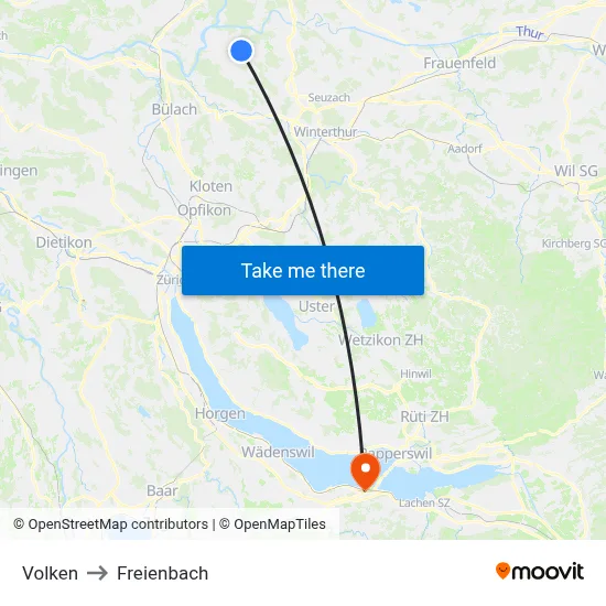Volken to Freienbach map